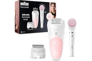 ‎BRAUN Braun Silk-épil 5 Beauty-Set, Epilierer Damen / Haarentferner, Aufsätze für Rasierer, Peeling, Reinigung für Gesicht und Körper, Tasche, Geschenk Frau, 5-895, weiß/flamingo