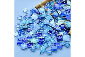 BTMIEY Azulejos de mosaico de cristal de colores mezclados de 200g, mini azulejo de mosaico DIY Hobbies para niños artesanales de cristal hecho a mano para manualidades(serie azul)