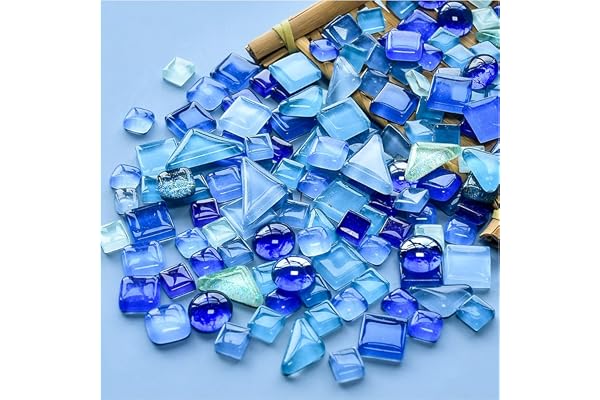 BTMIEY Lot de 200 g de mosaïque en cristal de différentes couleurs, petites mosaïques pour loisirs créatifs et enfants - Pour la salle de bain, la cuisine, la maison - Bleu
