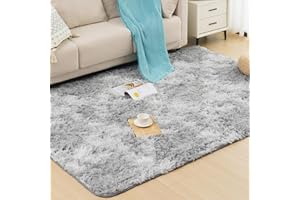 Vamcheer Fluffy Shaggy Area Rug - Soft Large Rug Living Room Bedroom Carpet, Anti Slip Non-Shedding Washable Thick Pile Tie-Dye Rug for Bed Living Room Decor, Light Grey, 120 * 170CM