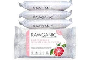 RAWGANIC Lingettes hygiène intime bio, Aloe Vera et extraits de pamplemousse, hypoallergéniques, sans alcool et sans parfum, biodégradables (Boîte de 4 paquets (60 lingettes))