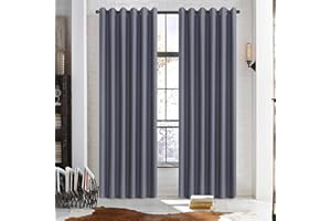 ROOEE Insulated Heavy Thick Thermal Blackout Curtains Eyelet Ring Top Pair – Ideal for Living Room, Bedroom, Guest Room and Kids Bedroom (Grey, 66" Wide x 90" Drop)