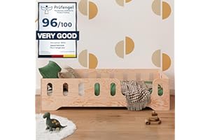 smartwood Lit Enfant 70x140 TILA 2P - lit avec sommier à Lattes - Meubles de Chambre d'enfant - lit Enfant en Bois avec barriere - différentes Variantes - Bois Naturel - 140x70 lit Simple