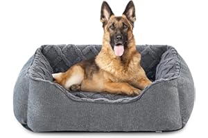 MIXJOY Extra Large Dog Bed Washable Grey Pet Bed(89x64x23cm)- Calming Dog Bed Soft Fleece Plush Puppy Bed with Slip-Resistant Bottom, Square Breathable Dog Sofa for Corgi, Chihuahua, Springer Spaniel