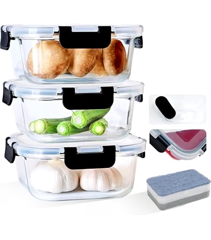 Récipient Alimentaire MasterPRO Goodies En Verre Borosilicate - 620 Ml - Design Pratique Avec Ouverture Thumb-press - Idéal Micro-ondes
