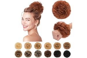 SEGO Pro Voluminous Messy Real Human Hair Bun Scrunchie Curly Donut Bun Hair Piece for Women, 30g, 33# Copper