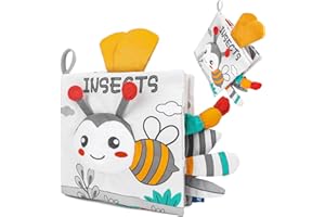 syid Baby Book Toys, Baby Toys 0-6 Months Sensory Books Jungle Tails Soft Touch and Feel Crinkle Cloth Books, Newborn Infant Essentials Gifts for 0 3 6 12 Months Boys Girls (Bee)