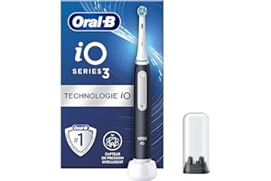 Oral-B iO 3 Brosse A Dents Electrique Noire, Pour Adultes, Modes De Nettoyage Avec Blancheur, Doux Pour Les Gencives, Capteur De Pression, Brossette Oral B De Rechange, Chargeur, Porte-Brossettes