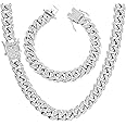YADOCA Mens Cuban Link Chain Gold Silver Bling Miami Cuban Necklace Bracelet Set Diamond Chain for Men Iced Out Hip Hop Jewelry
