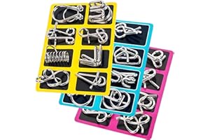 HAOQIAGA 24 Pcs IQ Metal Brain Teaser Puzzles for Adults, Mind Challenge Games with Physics Ring Puzzles, Ideal Logic Gifts Teenagers Family Stress Relief