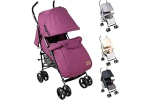 YALION Kinderwagen Buggy Reisebuggy Klein Zusammenklappbar- 5 Liegepositionen, Beinwärmer, Einkaufskorb, Sonnenverdeck, 360° Räder, Kinderbuggy bis 15KG-Purple