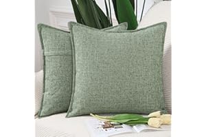 Madizz Juego de 2 Suave Lino Decorativo Funda de cojíns Lujo Estilo Fundas de Almohada para el sofá Dormitorio Verde grisáceo Cuadrado 45 x 45 cm