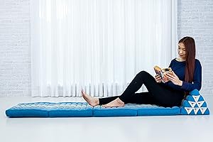 LEEWADEE - Cómodo Colchón De Suelo con Cojín De Lectura, Futón Japonés, Cama Plegable O Esterilla XXL De Masaje Tailandés, 225 x 50 cm, Azul Claro