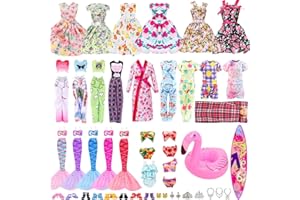 SAIER TBO 27pcs Doll Clothes & Accessories for Barbie, Doll Clothes Outfits with Floral Dress Mermaid Dress Bikins Pajamas Tops Pants Swmming Ring Floats Shoes Jewelry Accessories for 11.5inch Girls Doll