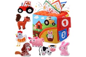 Ballery Baby Montessori Toys 6-12 Months, Surprise Tissue Box Farm Animals Sensory Toy for 1-3 Year Old Boys Girls Toddler with Rattle, Crinkle Paper, Mirror Interactive Infant Toy for Girls & Boys
