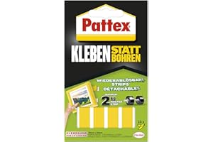 Pattex Adhesive Strips, mocna dwustronna taśma samoprzylepna, usuwalne paski samoprzylepne, klej trwale zabezpiecza przedmioty bez konieczności wiercenia, 10 pasków po 20 x 40 mm