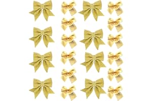 Jupsk Weihnachten Schleife Set, 20 Stücke Schleifen Glitzer Weihnachtsdeko Weihnachtsbaum Schmuck zum Einpacken von Geschenken, Girlande Deko (Gold)
