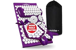 Acubliss Acupressure Mat and Pillow Set and Strap — Massage Mat for Neck and Back Pain Relief — Acupuncture Mat and Pillow for Increased Energy & Relaxation — 3-Piece Set, Carry Bag, Purple