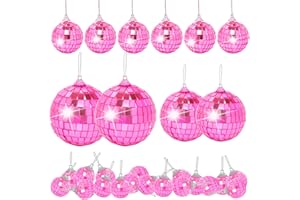 DJBOOMY Pink Mini Disco Ball Decor: 28 Pack Hanging Mirror Ball Ornaments Different Sizes - Disco Balls Decorations Bulk for Party Christmas Tree Cake Room Birthday (1.2 Inch, 1.6 Inch, 2 Inch, 2.4 Inch)