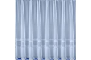 Tyrone Textiles Hudson - White Semi-Plain Horizontal Base Stripe Net Curtain (Drop: 63" (160cm) x Width: 2m (200cm))