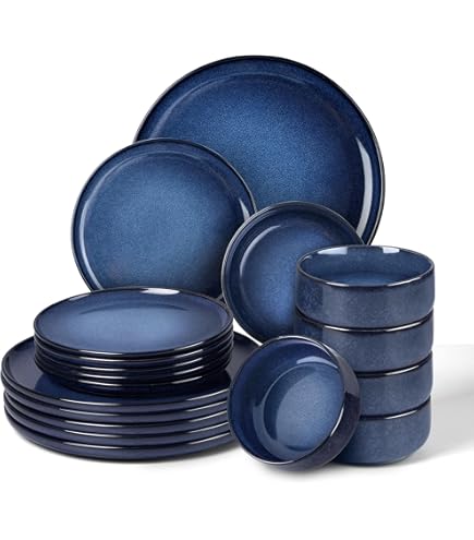 Richmount Oceaan servies voor 4 personen, serie Ocean, 12-delig, vierkante serviesset, vaatwasser- magnetron- krasbestendig, voor tafelservies met reactief glazuur, eetservies, donkergroen