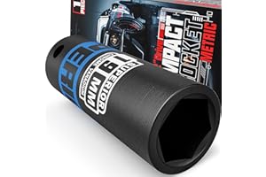 KIRXST 1/2" Drive 19mm Deep Impact Socket, 6 Point CR-V Deep Socket, 78mm Length, Auto Trucks Car Tires Repairing DIY Mechanic Tool