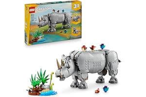 LEGO Creator 3 en 1 Animales Salvajes: Majestuoso Rinoceronte con Pájaros - Animales de Juguete Transformables en Hipopótamo o Figura Articulada de Morsa - Regalo para Niños y Niñas de 9+ Años 31171