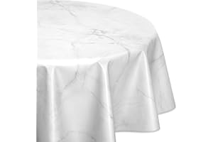 BEAUTEX Wachstuchtischdecke abwischbar, OVAL RUND ECKIG, fleckenabweisende Gartentischdecke Marmorstein, zuschneidbare Wachstuch Tischdecke (Rund 110 cm, Weiß)