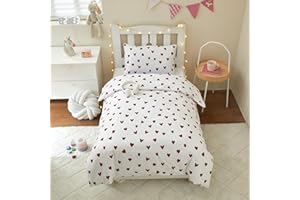 Ruccit Red Heart Toddler Bedding Set Cot Bed Duvet Cover Boys Girls 100% Cotton Kids Quilt Cover White Love Heart Junior Bedding Set 2pcs- Cot Duvet Cover & Pillowcase Set,Soft,Breathable,120x150cm