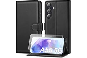 ivencase Handyhülle Kompatibel mit Samsung Galaxy A55 5G Hülle und Schutzfolie, Premium PU Schutzhülle [RFID-Blockierung] [Kartenfach] [Magnetverschluss] [Standfunktion] Flip Wallet Case, Schwarz
