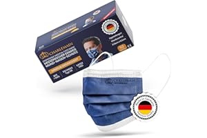 Charlemain 50x OP Masken, Made in Germany, EN 14683 Typ IIR, Medizinischer Mund-Nasen-Schutz, BFE >99,9% 3-lagig, Latexfrei, MNS, Einweg-Gesichtsmasken - Navy Blau