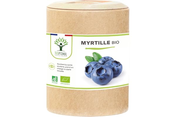 Myrtille Bio - Bioptimal - Complément alimentaire - Clarté visuelle Yeux Antioxydant Circulation - Lutéine Zéaxanthine Vitamine - 240mg par Gélule - Fabriqué en France - Certifié Ecocert - 200 Gélules