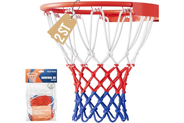 2x Basketnät 150g – Tåligt Basketnät För Utomhusbruk, Väderbeständigt och Anti-trassel – 12 Slingor i Röd/Vit/Blå – Nät för Basketkorg Ersättning