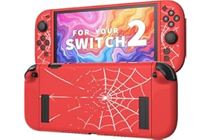 JEMDO Schutzhülle Kompatibel mit Nintendo Switch 2 (2025) – Dockbares TPU Case,ergonomisch & stoßfest, Anti-Rutsch-Griff, rotes Cover mit weißem Netzmuster – für Designliebhaber & Gamer