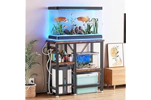 WUDLEP Fish Tank Stand, 30x13inch Metal Aquarium Stand with 3-Tier Storage Shelves, Fish Tank Rack with Power Outlet, for Living Room, Home, Office, Rustic Brown