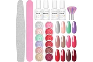 COSCELIA Polvo para Inmersión Uñas Kit Manicura, 12 Color Polvo Inmersión Uñas con Juego Líquido Inmersión Base/Capa Superior Activador Manicura Francesa DIY, Kit 7953