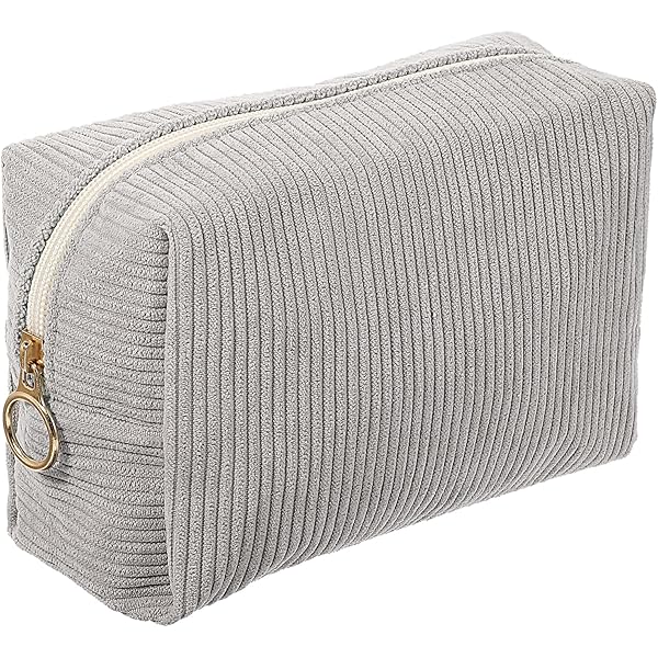 Aucuu Corduroy make-uptas, make-uptas, kleine make-uptas, reismake-upzakje, gestreepte corduroy draagbare tas met metalen rits, reiscosmetische tassen organizer voor vrouwen, reizen, school, cadeau