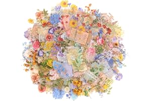 Lychii Stickers Flowers, Pack of 180 Transparent Pre-Cut Aesthetic Stickers, PET Holographic Colouring, Natural Motifs Stickers for Scrapbooking, Gifts, Crafts, Kindles and Tablets