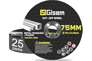 Gisam Trennscheiben 25 Stück, 75 x 1,2 x 10mm, Bohrung Ø 10 mm, Zubehör Set für Ø 76 mm Mini Akku Winkelschleifer (25pcs Trennscheiben)