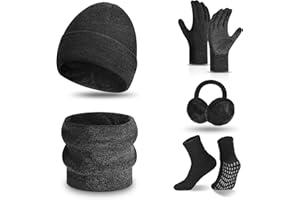 Wisolt Set Winter Warm Knitted Beanie Hat Scarf Touch Screen Gloves Set