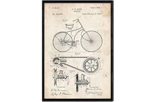 Nacnic Bicycle Poster patent. Sheet with old design patent in A3 size and vintage background