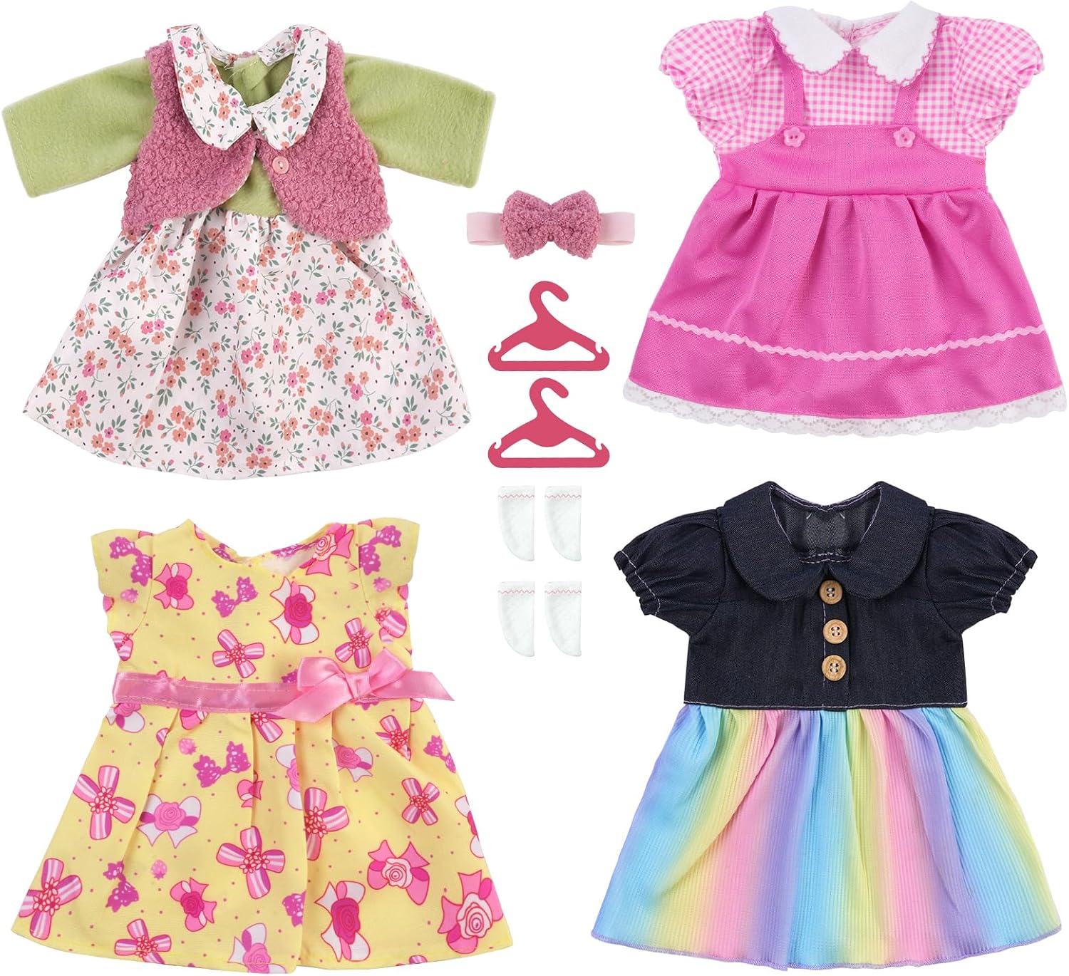 Aolso Ropa para Muñecas Bebé，4pcs Ropa para Muñecos Bebé，Conjunto de Ropa de Muñeca,Juego de Disfraz de Muñeca para Niños y Niñas,Accesorios para Muñeca Serie Arcoiris(No Muñecas)