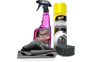 ‎DETAILMATE Auto Reifenpflege & Felgenpflege Set | Meguiar's Ultimate Tyre Shine Foam + Meguiars Hot Rims Wheel Cleaner + Applikator Pad + Mikrofasertuch | Pflege & Reinigung von Felgen & Reifen