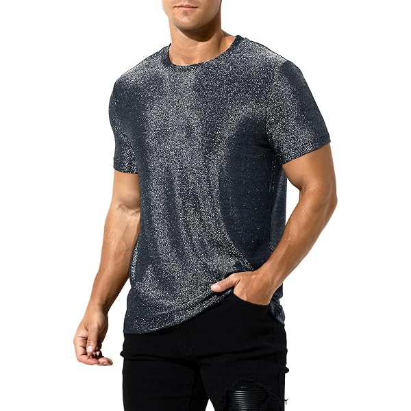 Débardeur Homme Paillettes Brillant - Sans Manches, Encolure Ronde - Tissu Métallisé (75% Nylon, 20% Polyester, 5% élasthanne) - Pour Soirée, Disco, Fête - 6