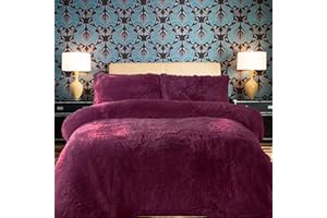PARADISE STAR Teddy Fleece Duvet Quilt Cover Bedding Set With Matching Pillowcase Fluffy Thermal Warm and Cosy Plum King 230cm x 220cm Approximate