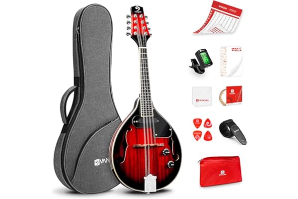 Vangoa A Style Mandoline Acoustique électrique 8 cordes Acajou Mandoline Instrument de Musique avec Kits pour Débutants