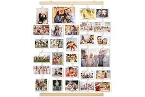 MOVEONSTEP Hanging Photo Display for Wall with 30 Clips, Picture Frames for Multiple Pictures, Greeting Card Holder Photo Display Board for Living Room, Bedroom, Home Decor, No Holes Drilling