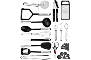 HOME HERO Utensili Cucina Set Termoresistenti al Calore e Antiaderente - Mestoli Spatola Cucchiaio Frusta Pinze Forbici (25 pezzi Nylon Set)