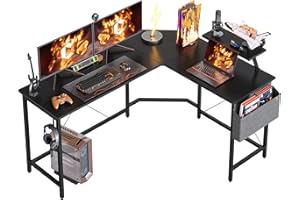 Cubiker Modern L-Shaped Computer Office Desk, Corner Gaming Desk with Monitor Stand, Home Office Study Writing Table Workstation for Small Spaces, Black