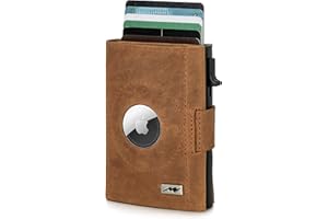 Marc Peter® Chicago Bräune Hunter Leder Push Air Slim Wallet | Airtag Geldbörse mit Münzfach | RFID Schutz kleines Mini Portmonee